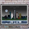 Dallas, Texas In Moon Light Skyline Watercolor Art Print