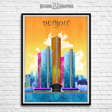 Detroit in Living Color, Michigan Skyline Watercolor Art Print