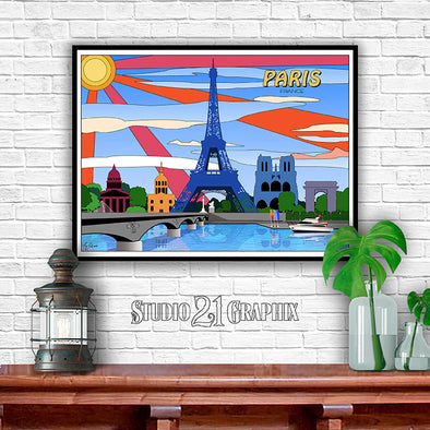 Paris POP-ART, France Skyline Watercolor Art Print