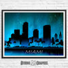 Miami At Night City Skyline Watercolor Art Print