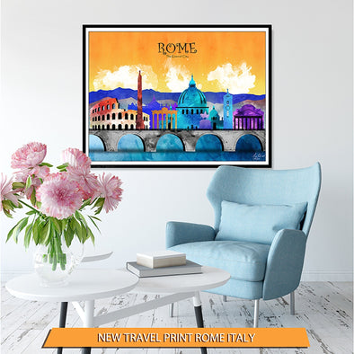 Rome In Living Color, Italy Skyline Watercolor Art Print