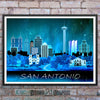 San Antonio at night, Texas Skyline Watercolor Art Print