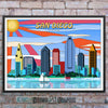San Diego POP-ART, California Skyline Watercolor Art Print