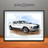1970 Ford Mustang Mach 1 Muscle Car Art Print, White