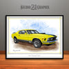 1970 Ford Mustang Mach 1 Muscle Car Art Print, Yellow